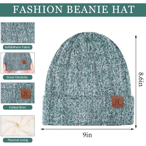 Women's Dark Green Warm Knit Beanie Hat Touchscreen Gloves Long Neck Scarf Set - Picture 2 of 6